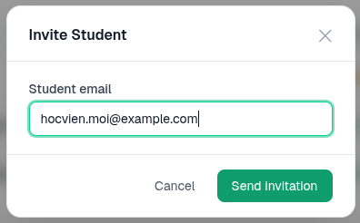 Hộp thoại mời học viên đã nhập email